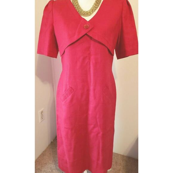 WILLIAM PEARSON Vintage Red Linen Lined Short Sleeve Sheath Dress Size 8/10 - Picture 3 of 10